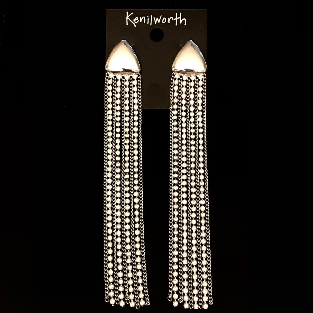 HTF Kenilworth Silver Chain Party Earrings 5" long